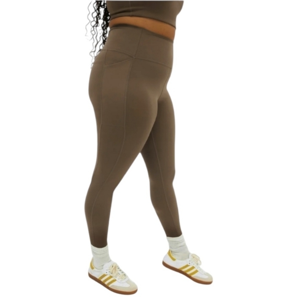 Girlfriend Collective Womens Light Brown High-Rise Leggings With Pockets Size XL